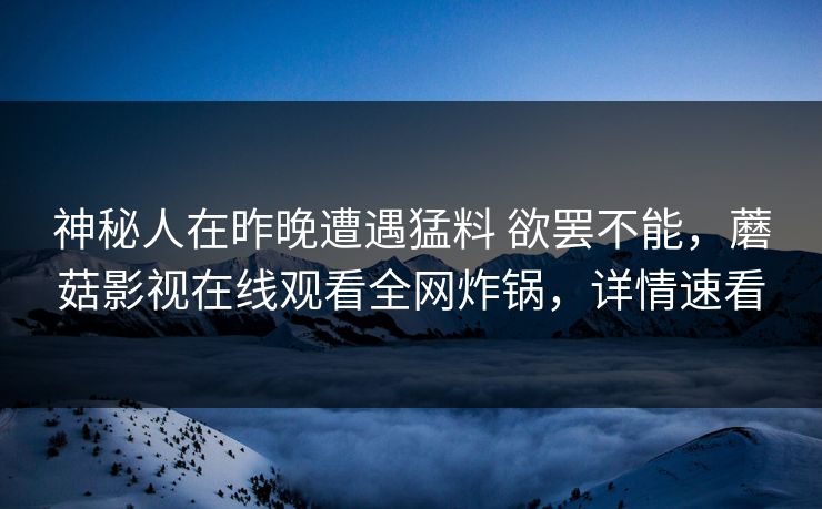 神秘人在昨晚遭遇猛料 欲罢不能，蘑菇影视在线观看全网炸锅，详情速看